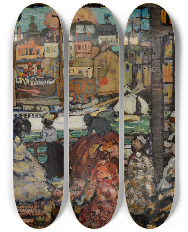 Triptych art skateboard deck of Maurice Prendergast East Boston Ferry by Maurice Prendergast (1858-1924)