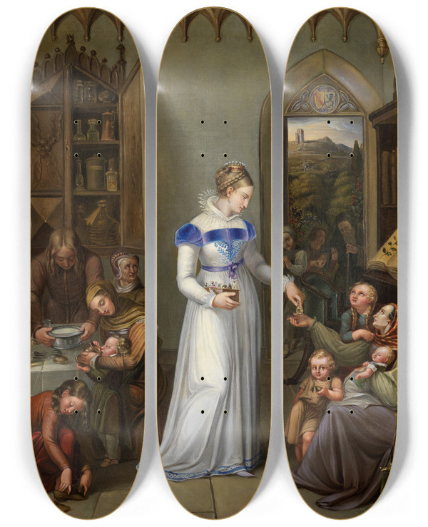 Triptych art skateboard deck of Sophie Reinhard Markgrfin Anna Von Badendurlach Verteilt Almosen An Arme Und Kranke by Sophie Reinhard
