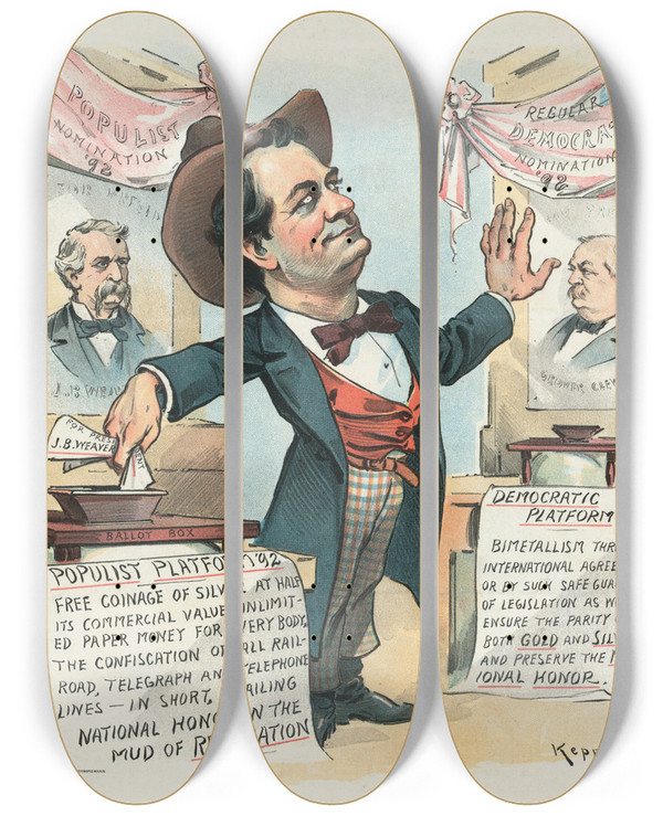 Triptych art skateboard deck of Udo Keppler He Did Not Think So In 92 by Udo Keppler (1872-1956)