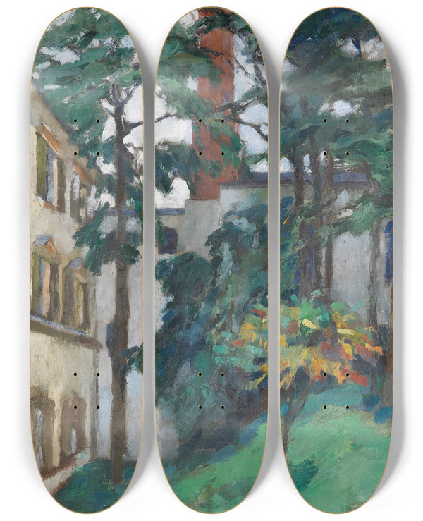 Triptych art skateboard deck of Leo Putz Schlosshof by Leo Putz (1869-1940)