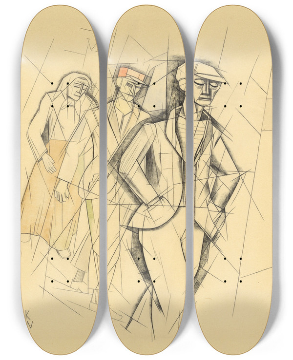 Triptych art skateboard deck of Karl Wiener The Damned by Karl Wiener (1901-1949)
