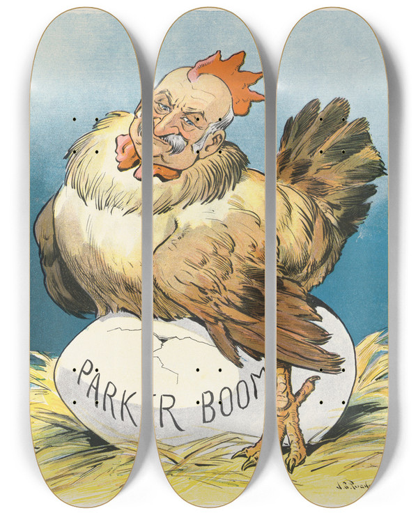 Triptych art skateboard deck of John Samuel Pughe Will It Hatch by John Samuel Pughe (1870-1909)