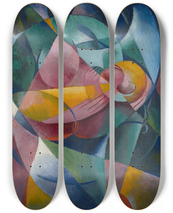Triptych art skateboard deck of Fritz Stuckenberg Mother Andchild by Fritz Stuckenberg (1881-1944)