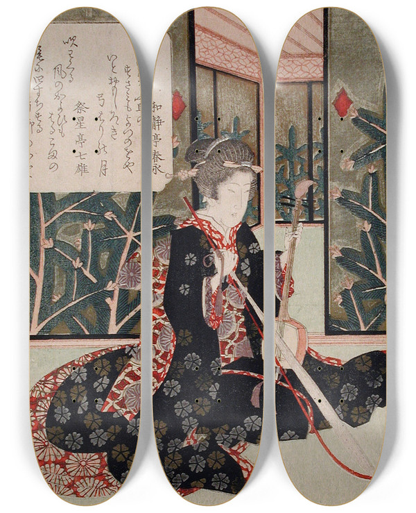 Triptych art skateboard deck of Yashima Gakutei Koky by Yashima Gakutei (1786-1868)