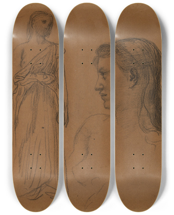 Triptych art skateboard deck of Pierre Puvis De Chavannes Femme Debout Et Buste De Femme by Pierre Puvis De Chavannes (1824-1898)