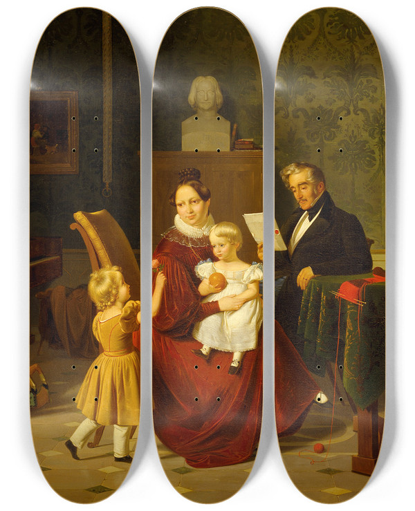 Triptych art skateboard deck of Albert Kchler Colonel And Mrs Paulsen by Albert Kuchler (1803-1886)