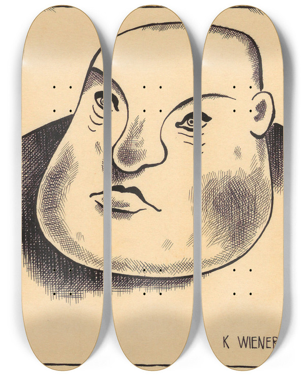 Triptych art skateboard deck of Karl Wiener Spiebrger by Karl Wiener (1901-1949)