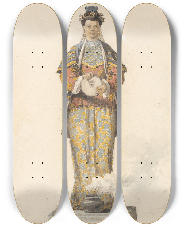 Triptych art skateboard deck of William Alexander A Goddess by William Alexander (1767-1816)