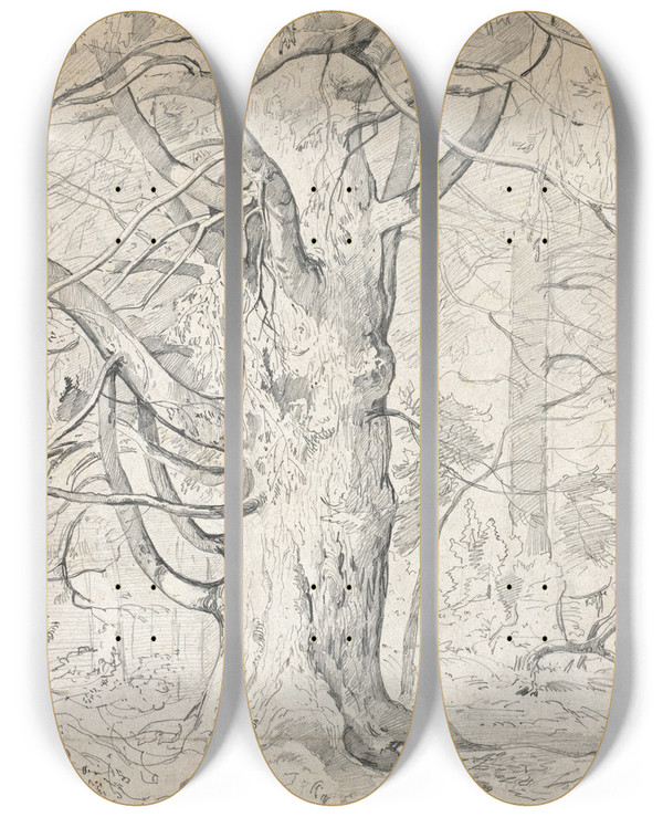 Triptych art skateboard deck of Josef Wopfner Alte Eiche by Josef Wopfner (1843-1927)