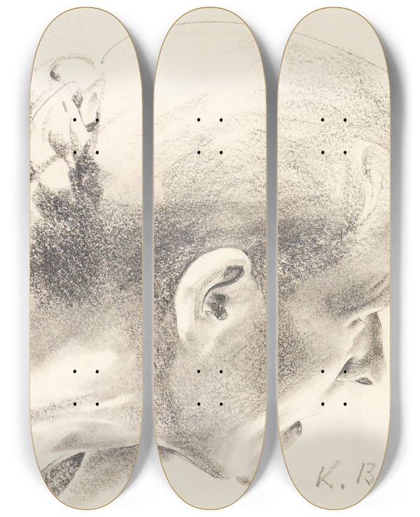 Triptych art skateboard deck of Konrad Bse Portrt Einer Alten Frau Im Verlorenen Profil by Konrad Bose (1852-1938)