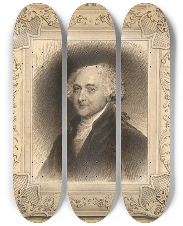Triptych art skateboard deck of James Barton Longacre John Adams by James Barton Longacre (1794-1869)