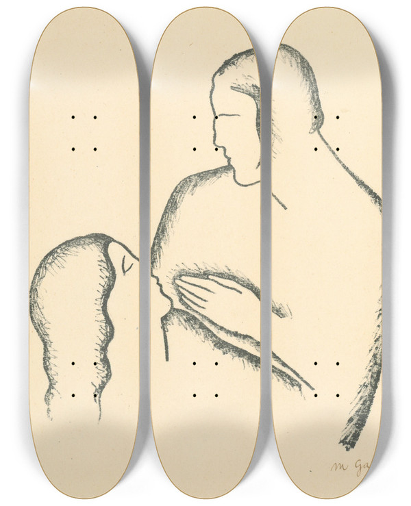 Triptych art skateboard deck of Mikul Galanda Milenci I by Mikulas Galanda (1895-1938)