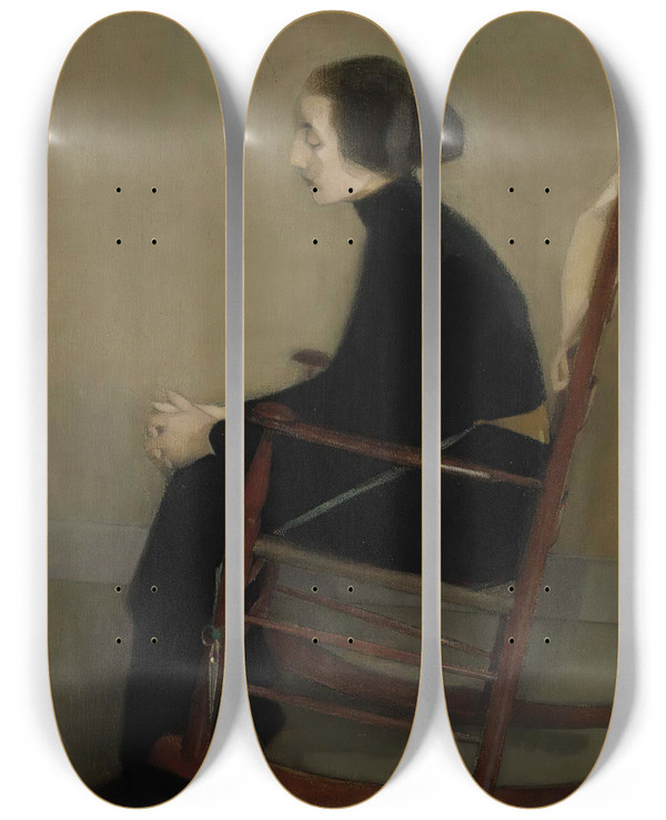 Triptych art skateboard deck of Helene Schjerfbeck The Seamstress The Working Woman by Helene Schjerfbeck (1862-1946)