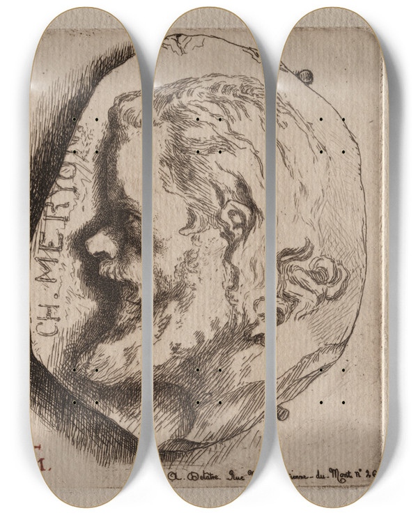Triptych art skateboard deck of Flix Bracquemond Charles Meryon by Felix Bracquemond (1833-1914)
