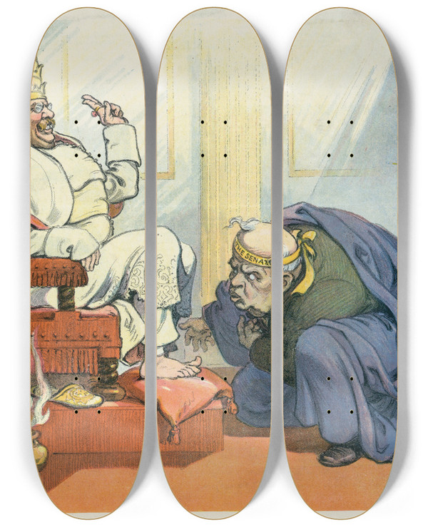 Triptych art skateboard deck of Udo Keppler Pope Theo The First by Udo Keppler (1872-1956)
