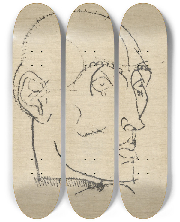 Triptych art skateboard deck of Egon Schiele Portrait Of A Man by Egon Schiele (1890-1918)