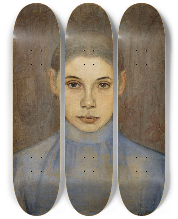 Triptych art skateboard deck of Beda Stjernschantz Irma by Beda Stjernschantz (1867-1910)