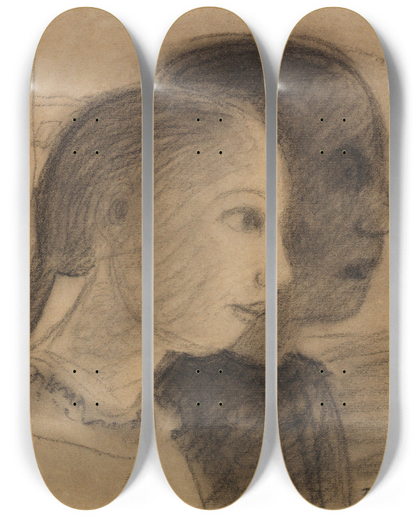 Triptych art skateboard deck of Paula Modersohnbecker Zwei Mdchenkpfe Im Profil Nach Rechts by Paula Modersohn-Becker (1876-1907)