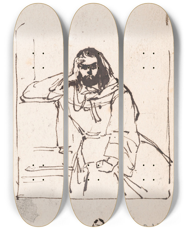 Triptych art skateboard deck of Nicaise De Keyser The Giaour_4 by Nicaise De Keyser (1813-1887)