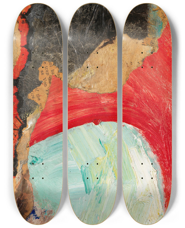 Triptych art skateboard deck of Kurt Schwitters Ohne Titel Veni Merzzeichnung by Kurt Schwitters (1887-1948)