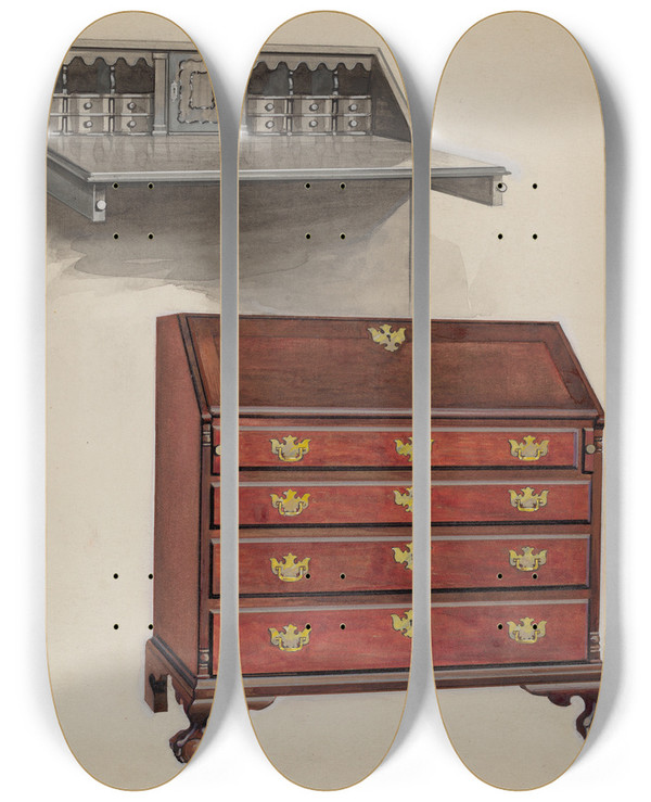 Triptych art skateboard deck of Aaron Dermansky Desk by Aaron Dermansky