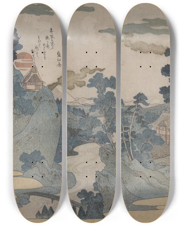 Triptych art skateboard deck of Utagawa Kuniyoshi Fuji No Ykei by Utagawa Kuniyoshi (1797-1861)