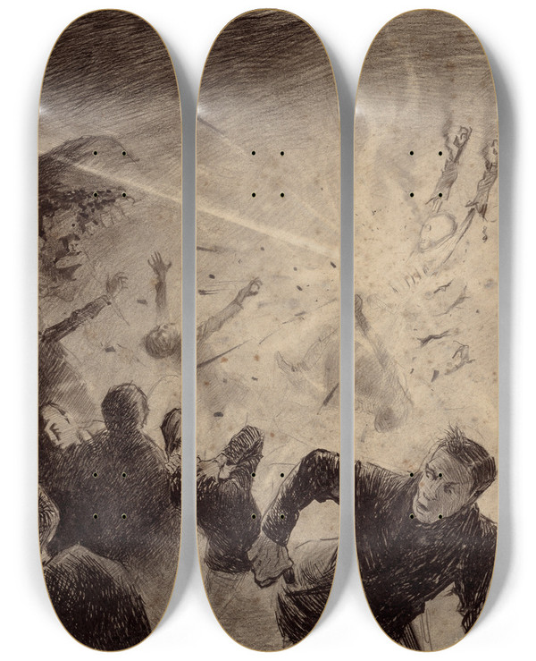 Triptych art skateboard deck of Henrique Alvim Corra Martians Attack by Henrique Alvim Correa (1876-1910)