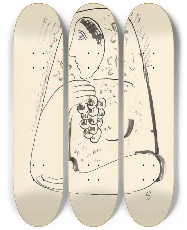 Triptych art skateboard deck of Mikul Galanda Ena S Hroznom by Mikulas Galanda (1895-1938)