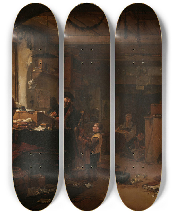 Triptych art skateboard deck of Thomas Wijck The Alchemist_2 by Thomas Wijck (1616-1677)