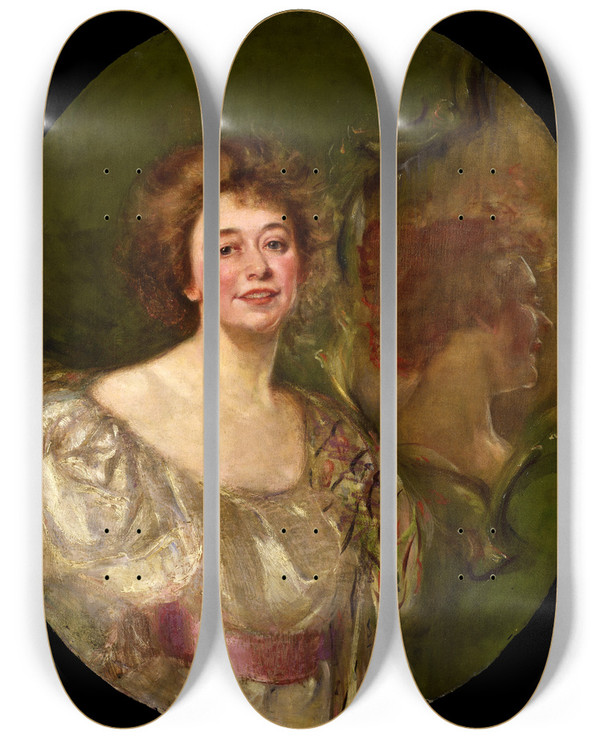 Triptych art skateboard deck of Alice Pike Barney Selfportrait Reflected In Mirror by Alice Pike Barney (1857-1931)