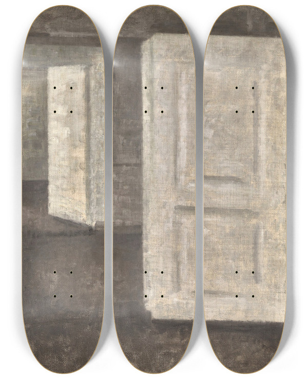 Triptych art skateboard deck of Vilhelm Hammershi White Doors Strandgade 25 by Vilhelm Hammershoi (1864-1916)