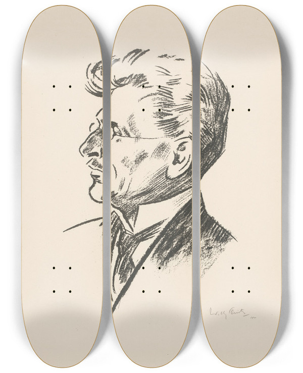 Triptych art skateboard deck of Willy Sluiter Portret Van E Bonebakker by Willy Sluiter