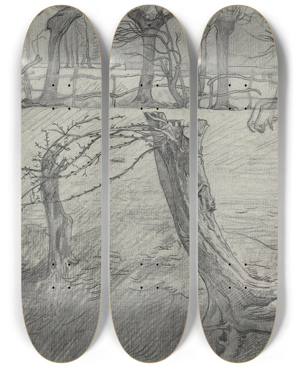 Triptych art skateboard deck of Richard Nicolas Roland Holst Weidelandschap Met Wilgen by Richard Nicolaus Roland Holst (1868-1938)
