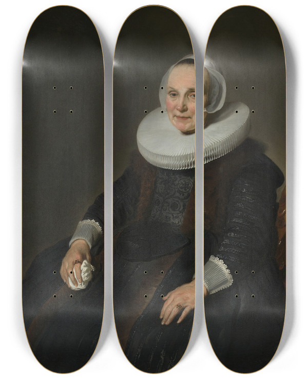 Triptych art skateboard deck of Jacob Adriaensz Backer Portrait Of A Woman_1 by Jacob Adriaensz Backer (1609-1651)