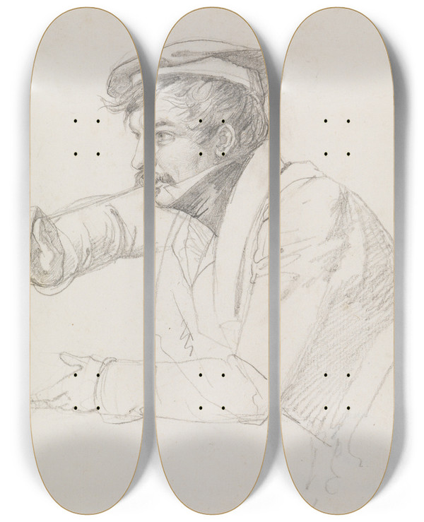 Triptych art skateboard deck of Friedrich Mosbrugger  Mnnliche Portrtstudie Nach Links Gewendet by Friedrich Mosbrugger (1804-1830)
