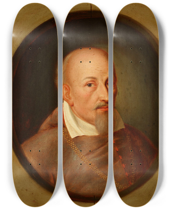Triptych art skateboard deck of Friedrich Kloss Portrait Of Jakub Zadzik 15821642 Korab Coat Of Arms Bishop Of Krakow by Friedrich Kloss (1783-1790)
