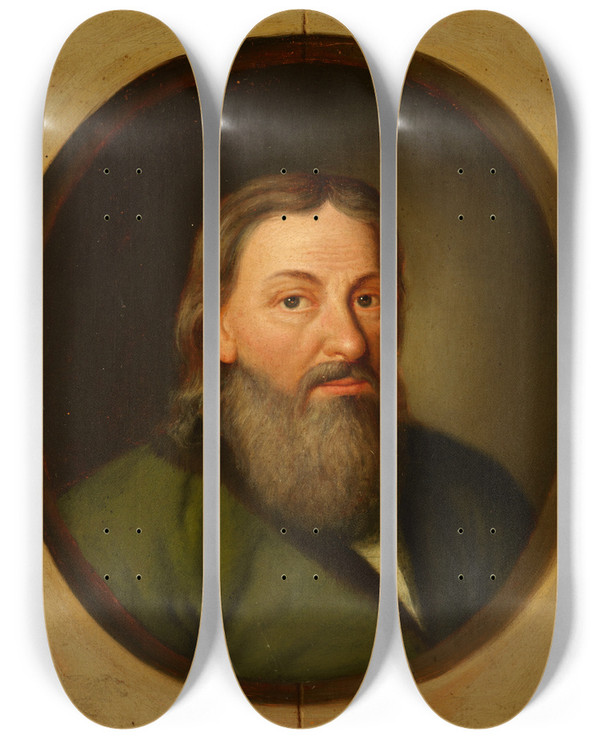 Triptych art skateboard deck of Friedrich Kloss Portrait Of Stanisaw Orzechowski 15131566 Oksza Coat Of Arms Canon Of Przemyl Religious And Political Writer by Friedrich Kloss (1783-1790)