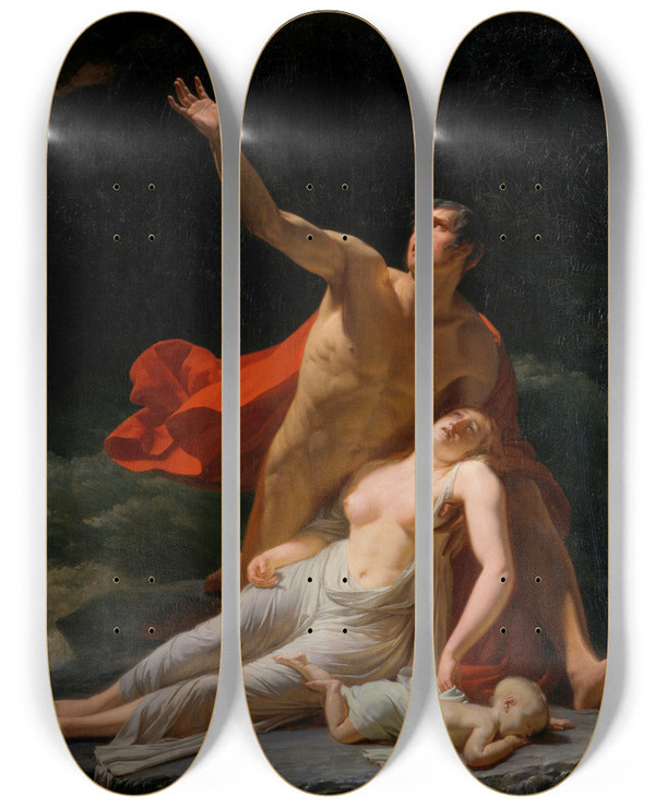 Triptych art skateboard deck of Henripierre Danloux Pisode Du Dluge by Henri Pierre Danloux (1753-1809)