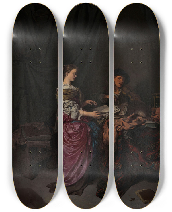 Triptych art skateboard deck of Cornelis Pietersz Bega The Duo by Cornelis Pietersz Bega (1631-1664)