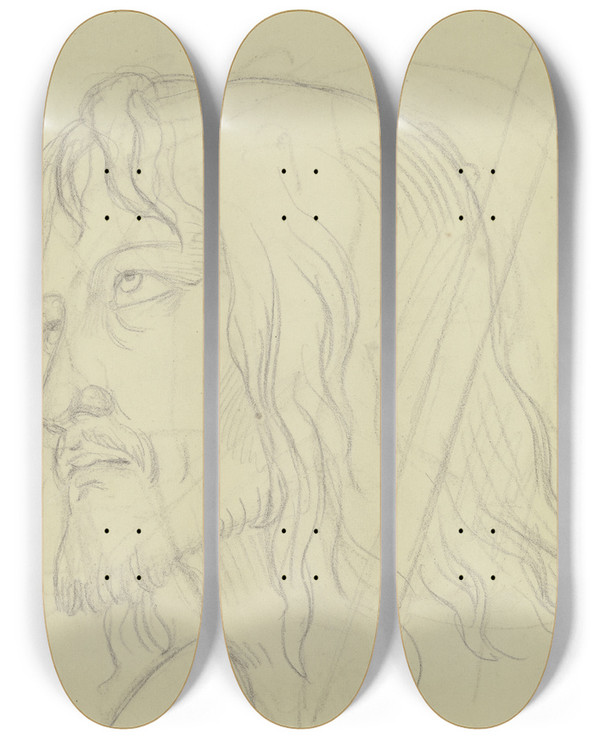 Triptych art skateboard deck of Philipp Veit Head Of John The Baptist by Philipp Veit (1793-1877)