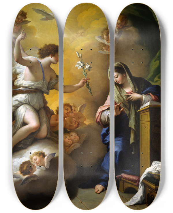 Triptych art skateboard deck of Paolo De Matteis The Annunciation by Paolo de Matteis (1662-1728)