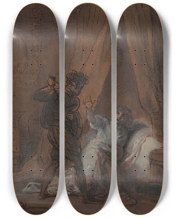 Triptych art skateboard deck of Robert Smirke One From Illustrations To Shakespeare_24 by Robert Smirke (1752-1845)