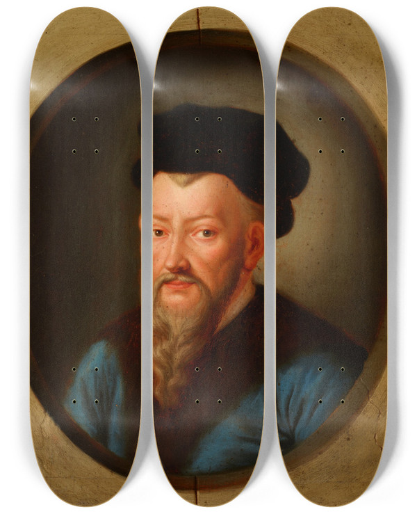 Triptych art skateboard deck of Friedrich Kloss Portrait Of Jan Herburt Ca 15241577 Castellan Of Sanok Starost Of Przemyl Secretary Of King Sigismund Augustus by Friedrich Kloss (1783-1790)