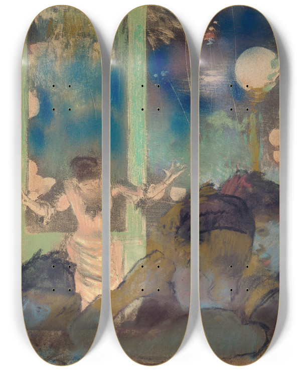 Triptych art skateboard deck of Edgar Degas Mademoiselle Bcat At The Caf Des Ambassadeurs by Edgar Degas (1834-1917)