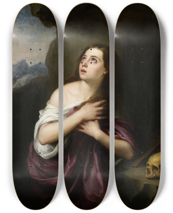 Triptych art skateboard deck of Bartolom Estebn Murillo Penitent Magdelene by Bartolome Esteban Murillo (1617-1682)