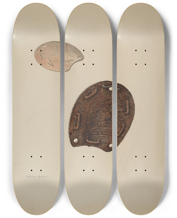 Triptych art skateboard deck of Stanley Mazur Horse Shoe by Stanley Mazur
