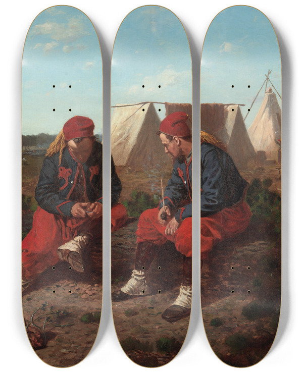 Triptych art skateboard deck of Winslow Homer The Brierwood Pipe by Winslow Homer (1836-1910)