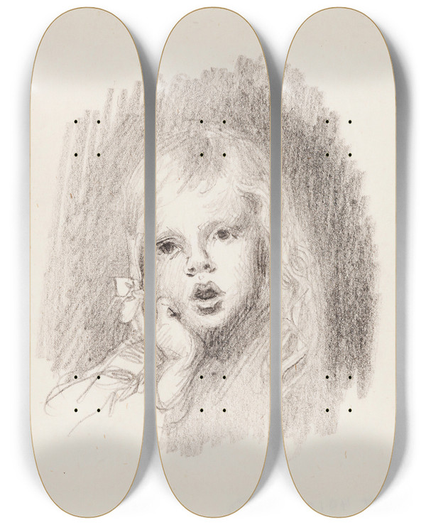 Triptych art skateboard deck of Venny Soldanbrofeldt Antti Hand Against Cheek_1 by Venny Soldan-Brofeldt (1863-1945)