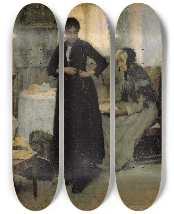 Triptych art skateboard deck of Maria Wiik Out Into The World by Maria Wiik (1853-1928)