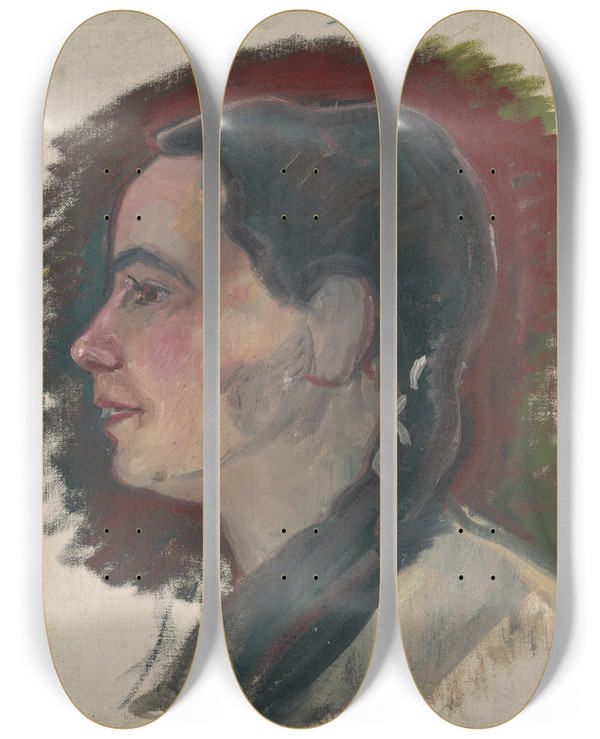 Triptych art skateboard deck of Arnold Peter Weiszkubnan Portrait Of A Young Woman With A Braid by Arnold Peter Weisz-Kubnan (1898-1944)